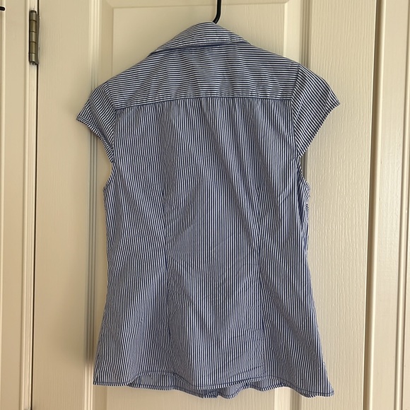 Blue and white stripe button down blouse - Picture 4 of 6